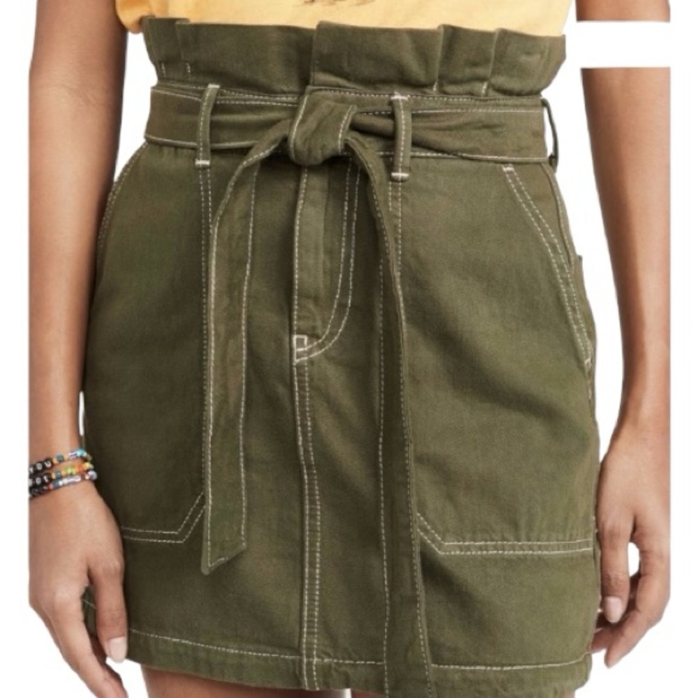 Free People Splendor in Grass Mini skirt, Circle skirt, Army Green, Sz 10, Denim